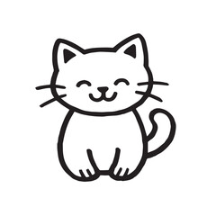 Cat Doodle Black and White Illustration Vector Image Cute Kitten Sketch Line Art Drawing Silhouette