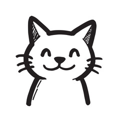 Cat Doodle Black and White Illustration Vector Image Cute Kitten Sketch Line Art Drawing Silhouette