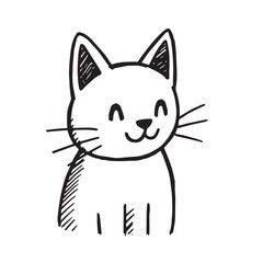 Cat Doodle Black and White Illustration Vector Image Cute Kitten Sketch Line Art Drawing Silhouette