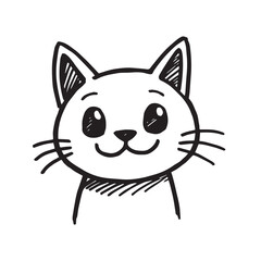 Cat Doodle Black and White Illustration Vector Image Cute Kitten Sketch Line Art Drawing Silhouette