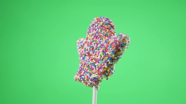 Green Screen Food & Beverage Colorful Sprinkles Ice Cream Pop on Bright Green Background
