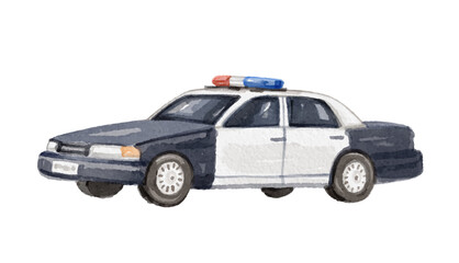 Watercolor police car isolated on white background