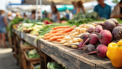 Fresh produce overflowing from a market stall