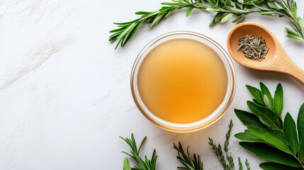 Herbal tea infused with apple cider vinegar and fresh herbs creates soothing blend