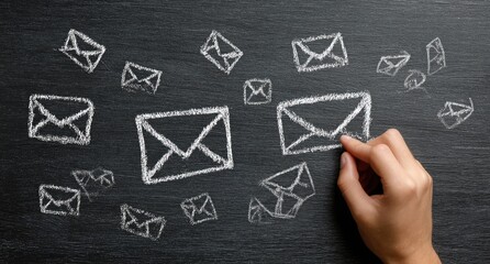 Hand drawing email icons on a chalkboard