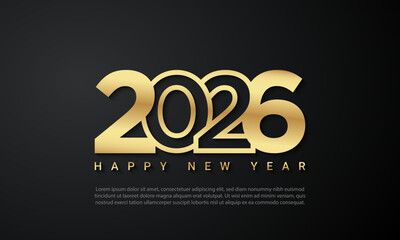 2026 Happy New Year text design with golden colour.