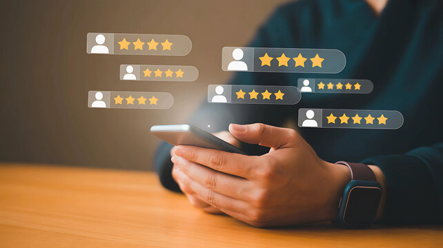 A person's hands holding a smartphone, interacting with social media notifications like hearts, comments, and followers on a blurred city background