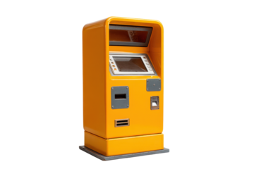 Yellow Ticket Machine Kiosk on Transparent Background