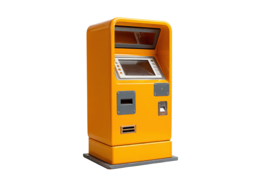 Yellow Ticket Machine Kiosk on Transparent Background
