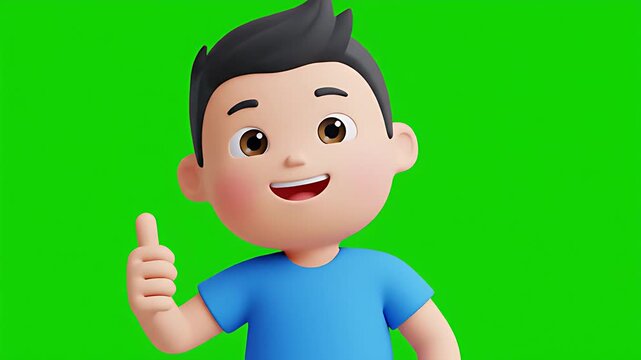 3D Cartoon Character Giving Thumbs Up on Green Screen Animation
