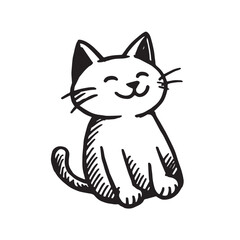 Cat Doodle Black and White Illustration Vector Image Cute Kitten Sketch Line Art Drawing Silhouette
