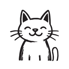Cat Doodle Black and White Illustration Vector Image Cute Kitten Sketch Line Art Drawing Silhouette