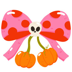 Coquette Halloween Bow with Pumpkins Skulls Cute Pink Ribbon for Fall Decor