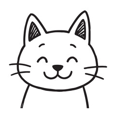 Cat Doodle Black and White Illustration Vector Image Cute Kitten Sketch Line Art Drawing Silhouette