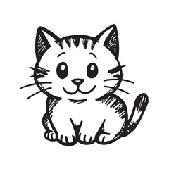 Cat Doodle Black and White Illustration Vector Image Cute Kitten Sketch Line Art Drawing Silhouette