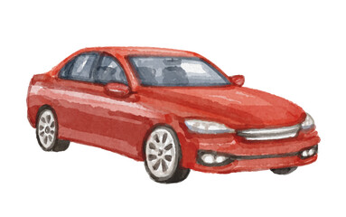 Hand painted watercolor red car isolated