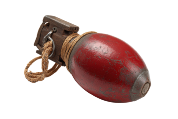 Vintage Red Time Bomb Grenade on Transparent Background