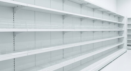 Obraz premium Empty Supermarket Shelves, Ready for Stocking.