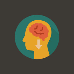 Brain health icon showing mental decline and depression symbol, flat vector illustration for psychology, psychiatry, counseling, therapy, and stress awareness design
