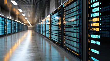 Digital screens display currency data in modern financial environment, showcasing technology