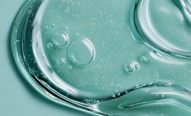 Teal gel, clear, and gold flecks.  Air bubbles