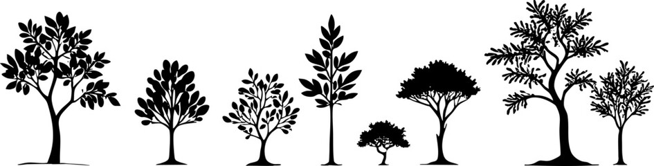 Diverse Tree Silhouette Collection 