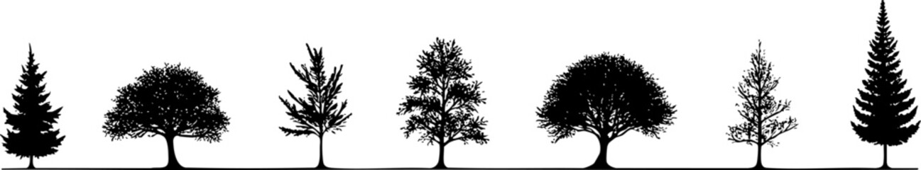 Obraz premium Diverse Tree Silhouette Collection 