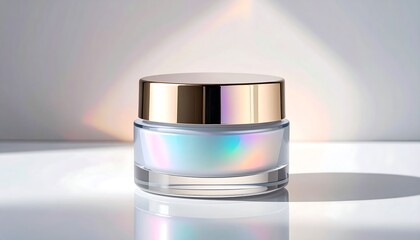 Holographic cream jar on white