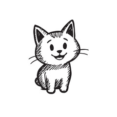 Cat Doodle Black and White Illustration Vector Image Cute Kitten Sketch Line Art Drawing Silhouette