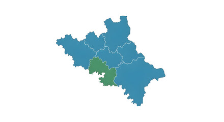 Fototapeta premium Map of a region with one area highlighted in green, indicating a specific administrative division or point of interest.