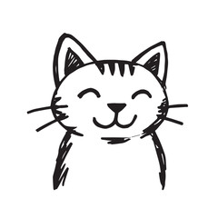 Cat Doodle Black and White Illustration Vector Image Cute Kitten Sketch Line Art Drawing Silhouette