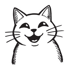 Cat Doodle Black and White Illustration Vector Image Cute Kitten Sketch Line Art Drawing Silhouette