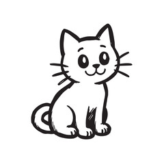 Cat Doodle Black and White Illustration Vector Image Cute Kitten Sketch Line Art Drawing Silhouette