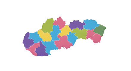A colorful map of Slovakia divided into its administrative regions, presented with a textured, almost mosaic-like appearance.
