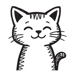 Cat Doodle Black and White Illustration Vector Image Cute Kitten Sketch Line Art Drawing Silhouette