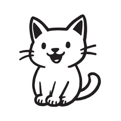 Cat Doodle Black and White Illustration Vector Image Cute Kitten Sketch Line Art Drawing Silhouette