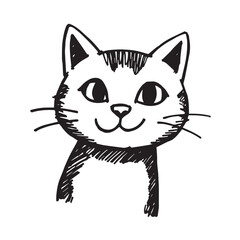 Cat Doodle Black and White Illustration Vector Image Cute Kitten Sketch Line Art Drawing Silhouette