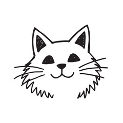 Cat Doodle Black and White Illustration Vector Image Cute Kitten Sketch Line Art Drawing Silhouette