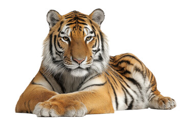 Fototapeta premium Lying Bengal Tiger Portrait on Transparent Background
