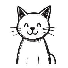 Cat Doodle Black and White Illustration Vector Image Cute Kitten Sketch Line Art Drawing Silhouette