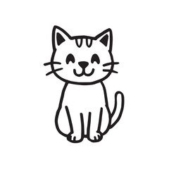 Cat Doodle Black and White Illustration Vector Image Cute Kitten Sketch Line Art Drawing Silhouette