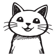 Cat Doodle Black and White Illustration Vector Image Cute Kitten Sketch Line Art Drawing Silhouette