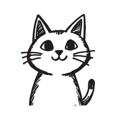 Cat Doodle Black and White Illustration Vector Image Cute Kitten Sketch Line Art Drawing Silhouette