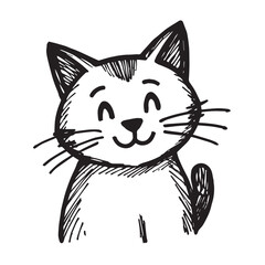 Cat Doodle Black and White Illustration Vector Image Cute Kitten Sketch Line Art Drawing Silhouette