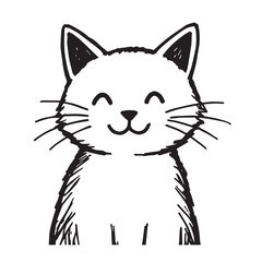 Cat Doodle Black and White Illustration Vector Image Cute Kitten Sketch Line Art Drawing Silhouette