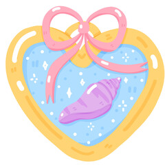 Heart-Shaped Ocean Locket with Pink Bow – Cute Summer Clipart for Beachcore Designs
