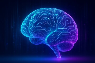 Digital Brain Profile with Neon Circuit Glow