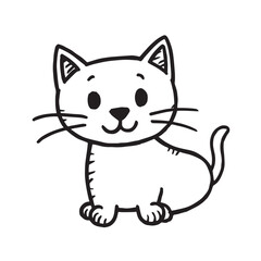 Cat Doodle Black and White Illustration Vector Image Cute Kitten Sketch Line Art Drawing Silhouette