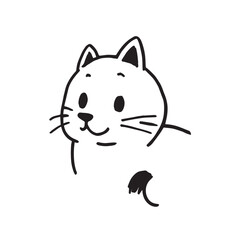 Cat Doodle Black and White Illustration Vector Image Cute Kitten Sketch Line Art Drawing Silhouette