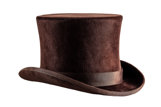Vintage Brown Top Hat on Transparent Background